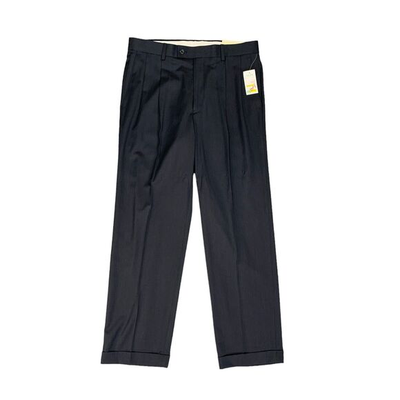 Alan Flusser Pants Mens 33 Dark Navy Pleated Front Cuffed Hem Business Dress - Picture 1 of 13